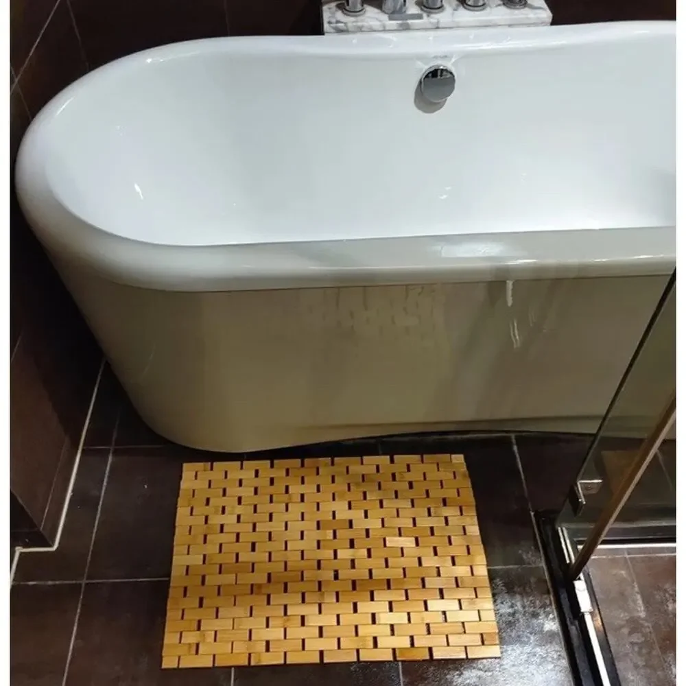 Mind Reader Boho Bamboo Bath Shower Bathroom Floor Wood Non-Slip Wooden Natural